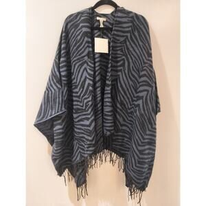 Anne Klein Zebra Print Poncho Wrap Fringe Shawl One Size New w/ Tags